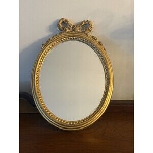 Vintage Italian Gold Florentine Style Wooden Carved Mirror with Bow Gilded Gold